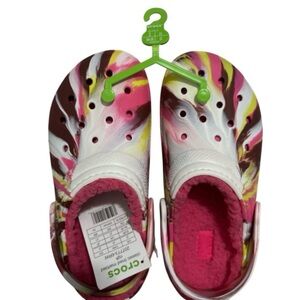 Crocs Kids Classic Lined Tie-Dye Clogs Pink Size 3 NEW WITH TAG